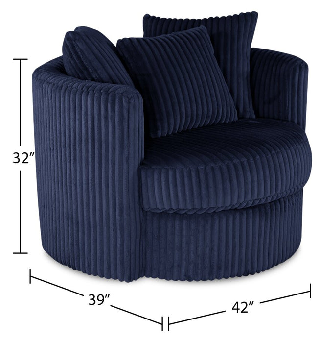 Made in Canada Midi 42\" Chenille Fabric Swivel Cuddler Accent Chair - Groove Midnight Blue