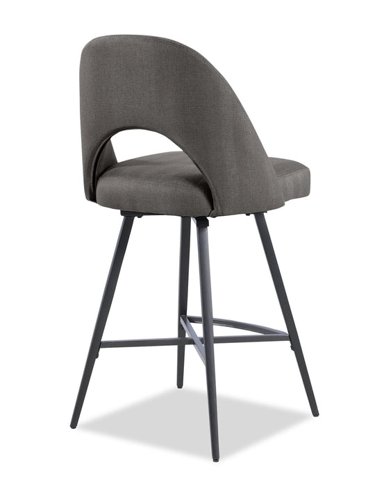 Elijah Counter-Height Stool with Swivel Seat & Linen-Look Fabric, 26\"H, Metal - Grey