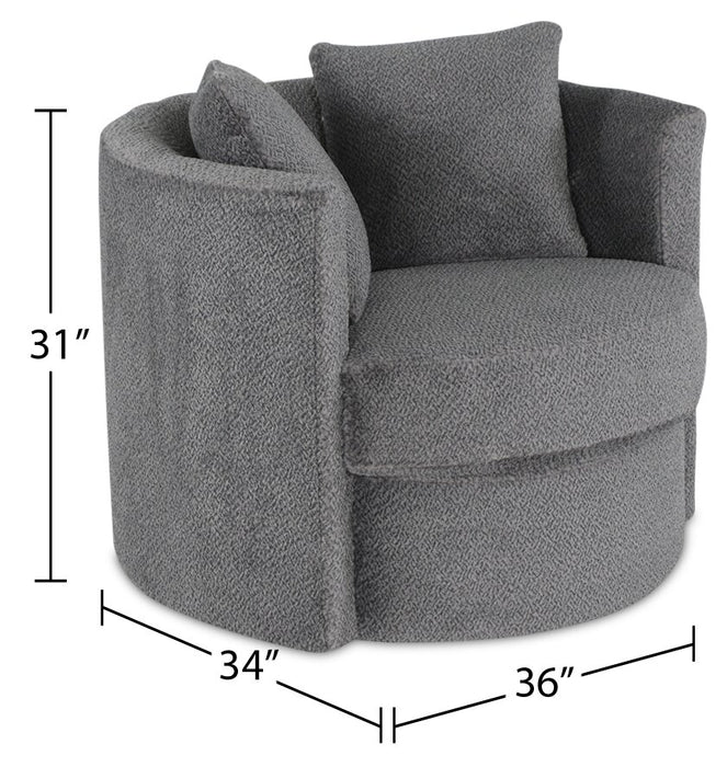 Made in Canada Petite 36\" Chenille Fabric Swivel Cuddler Accent Chair - Teddy Nightfall Grey