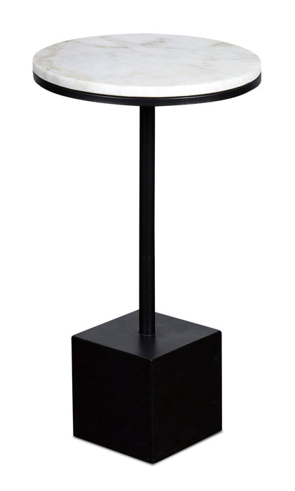 Sabrina 14\" Accent Table - Black with White Marble Look Top