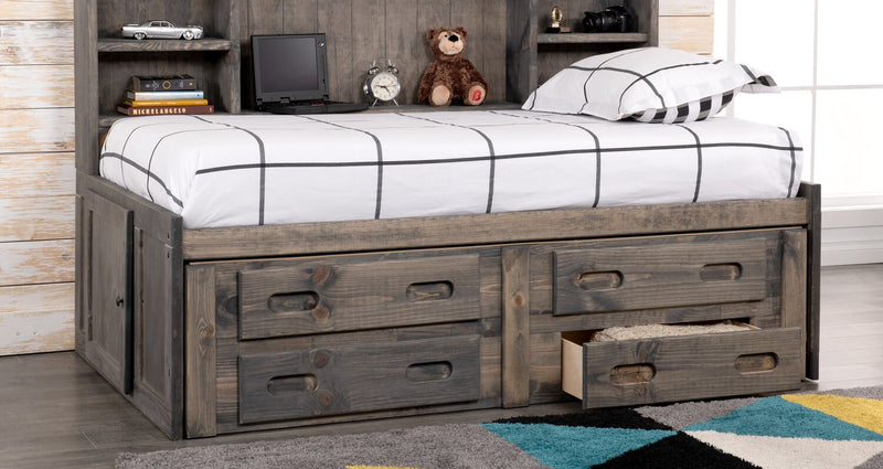 Piper 4-Drawer Under Bed Storage Trundle for Kids, Solid Pine Wood - Driftwood Grey
