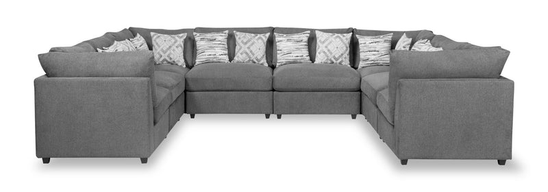 Scott Living Evolve Modular 8-Piece Linen-Look Fabric Sectional with Feather Down Cushions - Charcoal Grey
