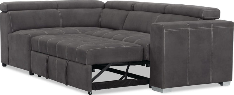 Drake 3-Piece Left-Facing Faux Suede Fabric Sleeper Sectional with Storage Ottoman - Cement Grey