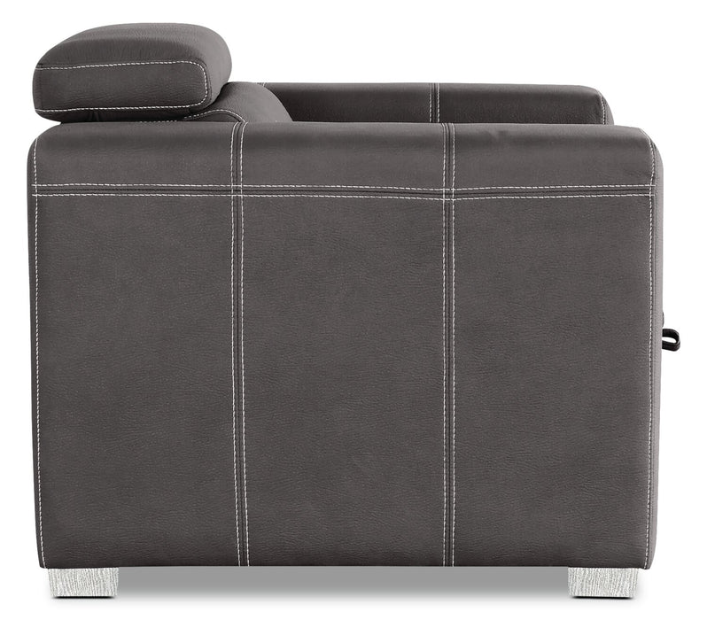 Drake 41.5\" Faux Suede Fabric Chair with Pull-Out Ottoman and Flip-Up Headrest - Cement Grey