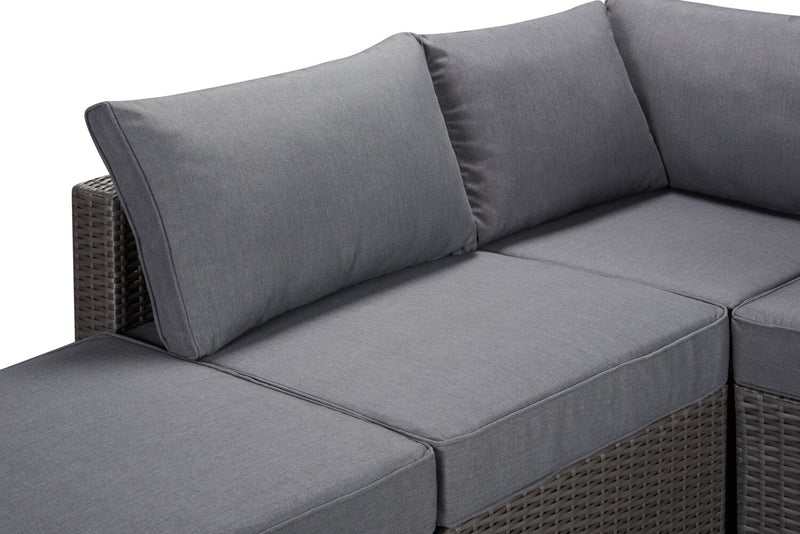 Morris 4-Piece Outdoor Patio Set with 2 Corner Chairs, 1 Armless Chair & Ottoman - Hand-Woven Resin Wicker, Olefin Fabric, UV & Weather Resistant - Grey