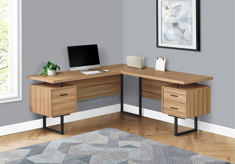 Marnie Reversible 71\" L-Shaped Corner Office Desk with 3-Drawers - Light Brown