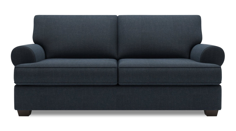Made in Canada Customizable Sofa Lab Roll 76\" Linen-Look Fabric Condo Size Sofa with Rolled Arms - Luna Sailor Blue