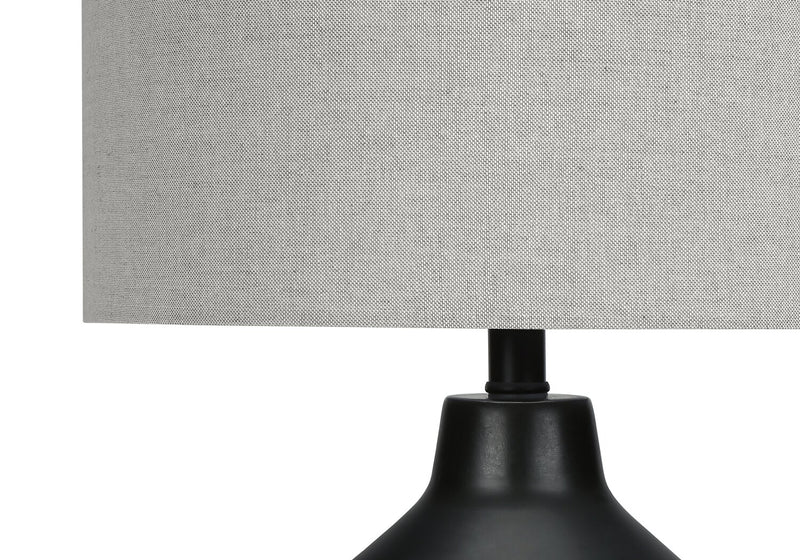 24\" Black Concrete Table Lamp with Grey Shade