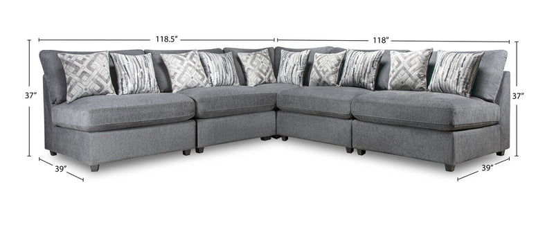 Scott Living Evolve Modular 5-Piece Linen-Look Fabric Armless Sectional with Feather Down Cushions - Charcoal Grey