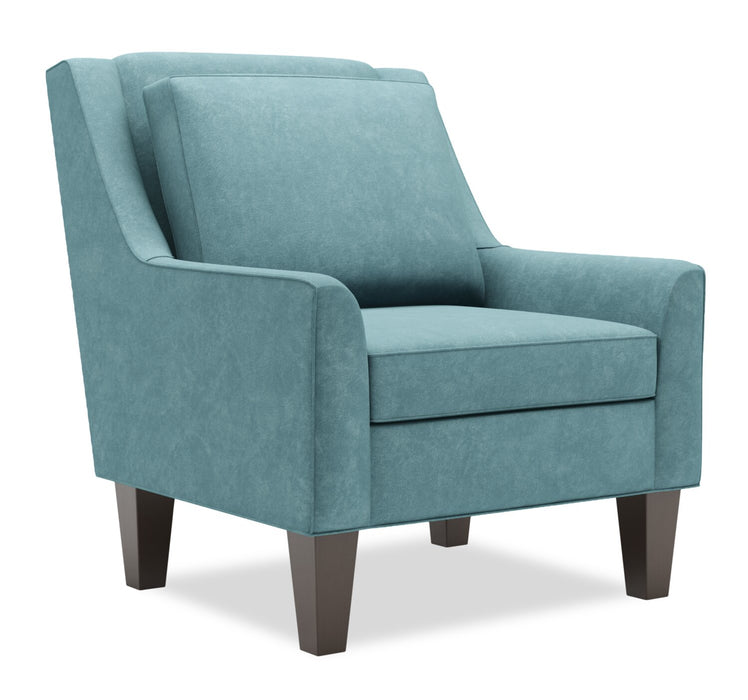 Made in Canada Sofa Lab Customizable Club 29\" Velvet Fabric Accent Chair with Wood Legs - Sea Blue
