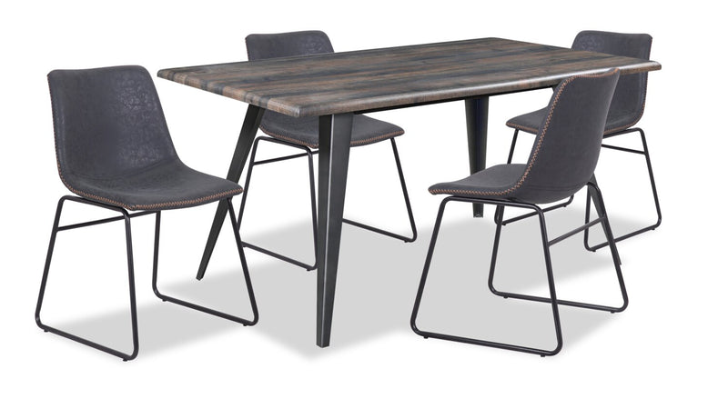 Amos 5pc Dining Set with Table & 4 Chairs, Metal, 60\"W - Grey