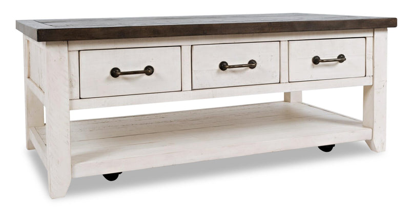 Morgan 48\" Rustic Coffee Table With Storage, Shelf and Casters - White with Reclaimed Wood