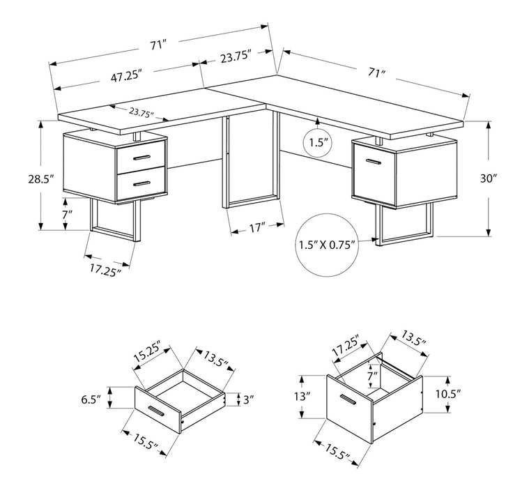 Marnie Reversible 71\" L-Shaped Corner Office Desk with 3-Drawers - Espresso