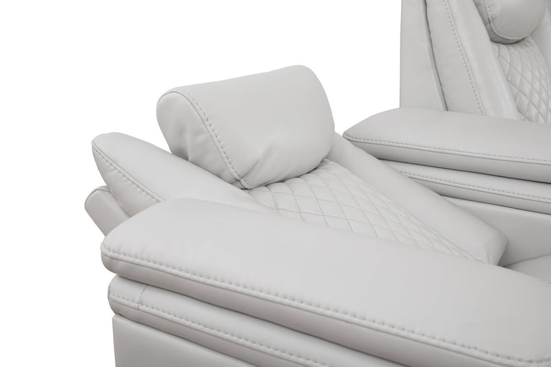 Cinema 5-Piece Leather-Look Fabric Home Theatre Power Reclining Sectional with Power Headrests - Cosmic Fog Grey