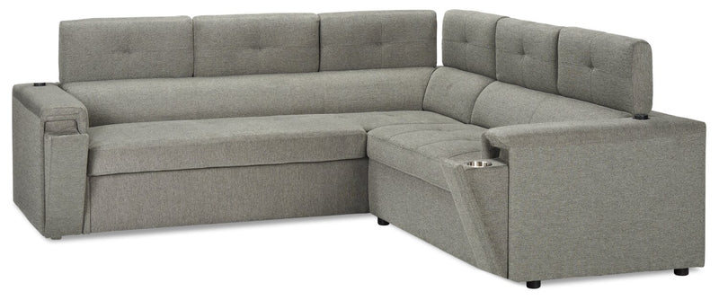 Savvy 2-Piece Left-Facing Linen-Look Fabric Sectional with Adjustable Headrests, Cupholders and USB Port - Grey