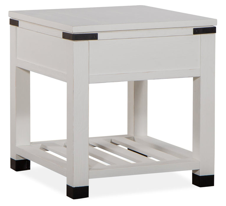 Harper 24\" Modern End Table with Storage and Shelf - White Pine