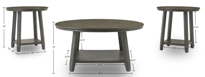 Caitbrook 40.13\" Rustic 3-Pack Coffee + 2 End Tables with Shelf - Grey Wood