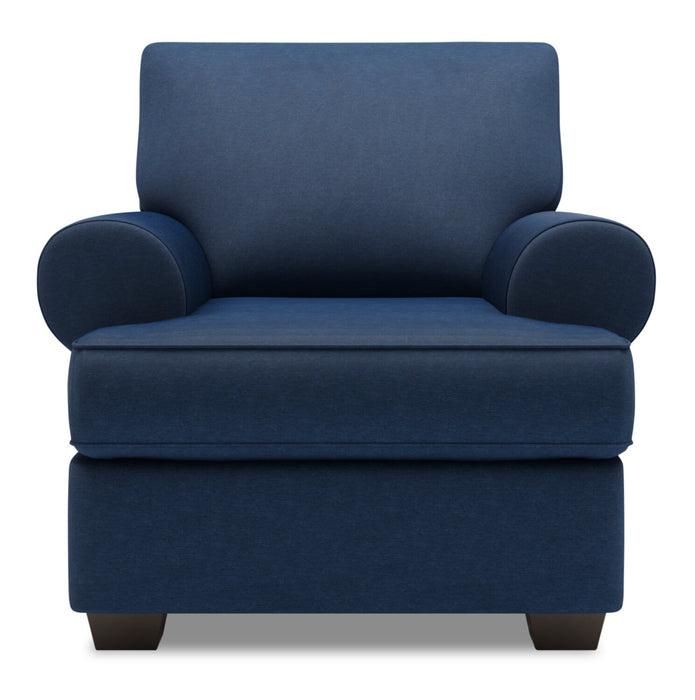 Made in Canada Sofa Lab Customizable Roll 42\" Linen-Look Fabric Chair with Rolled Arms - Pax Navy Blue