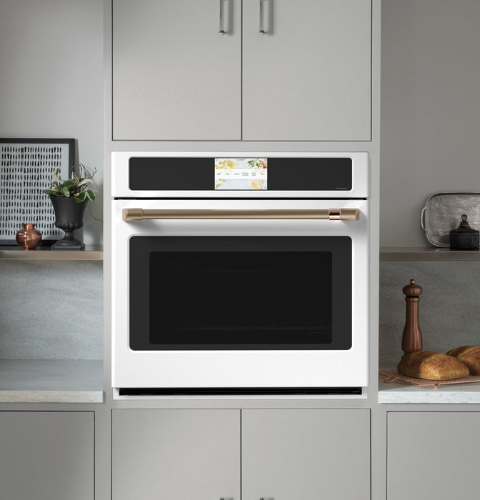 Cafe 30\" 5 Cu. Ft. Electric Wall Oven with True European Convection with Self Clean Racks - Matte White - CTS90DP4NW2