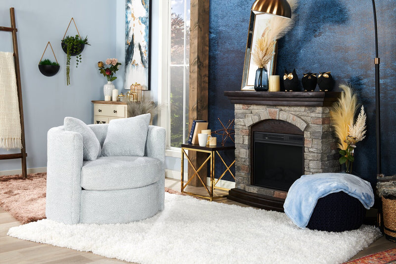 Made in Canada Petite 36\" Chenille Fabric Swivel Cuddler Accent Chair - Teddy Star Grey