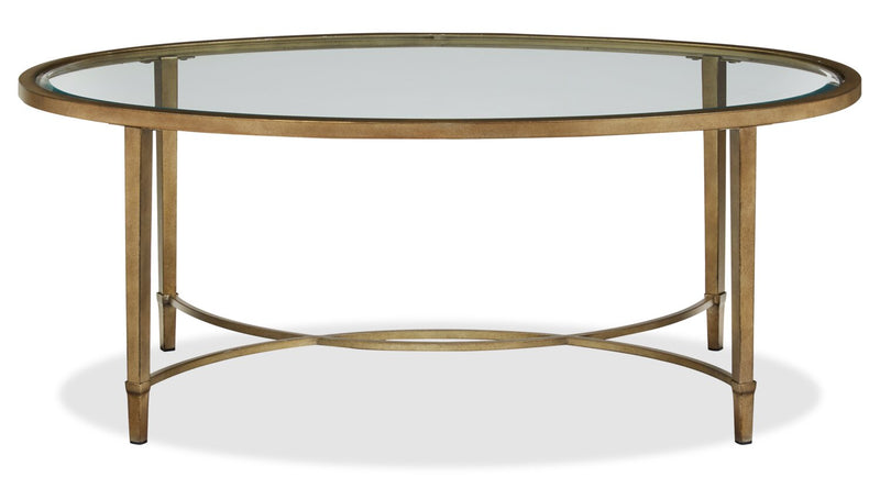 Copia 50\" Traditional Oval Glass Top Coffee Table - Silver and Gold with Metal Base