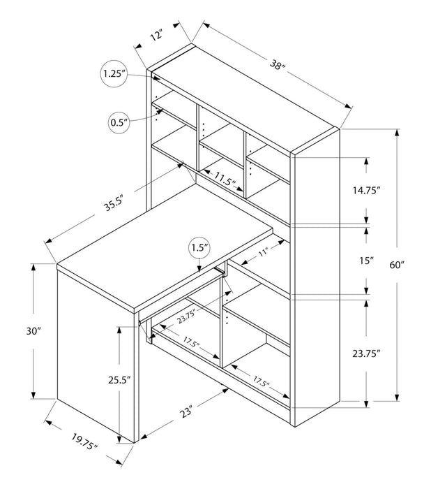 Mollie 35.5\" Reversible Office Desk with Open Bookcase - Espresso 