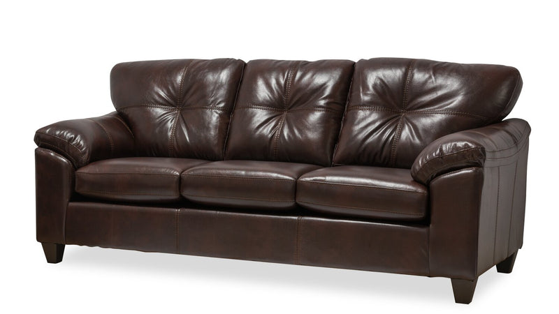 Made in Canada Addison 86\" Leather-Look Fabric Sofa with Removable Seat Cushion and Tufting - Brown