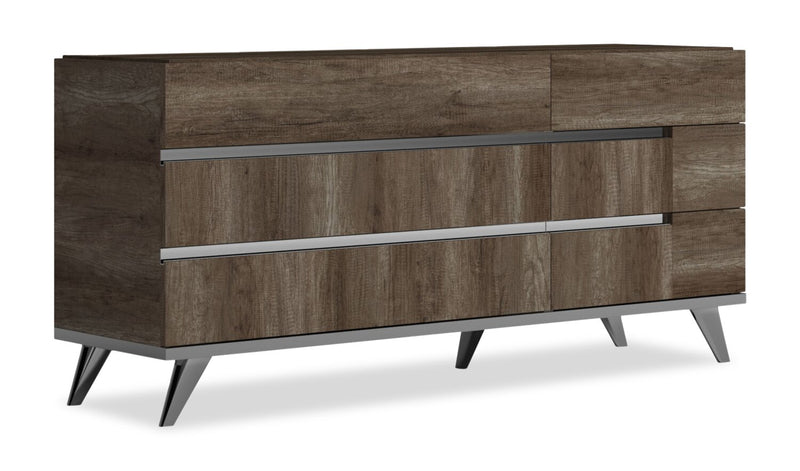 Gino Bedroom 6-Drawer Dresser - Made in Italy, 67\"W x 32\"H, Modern - Brown