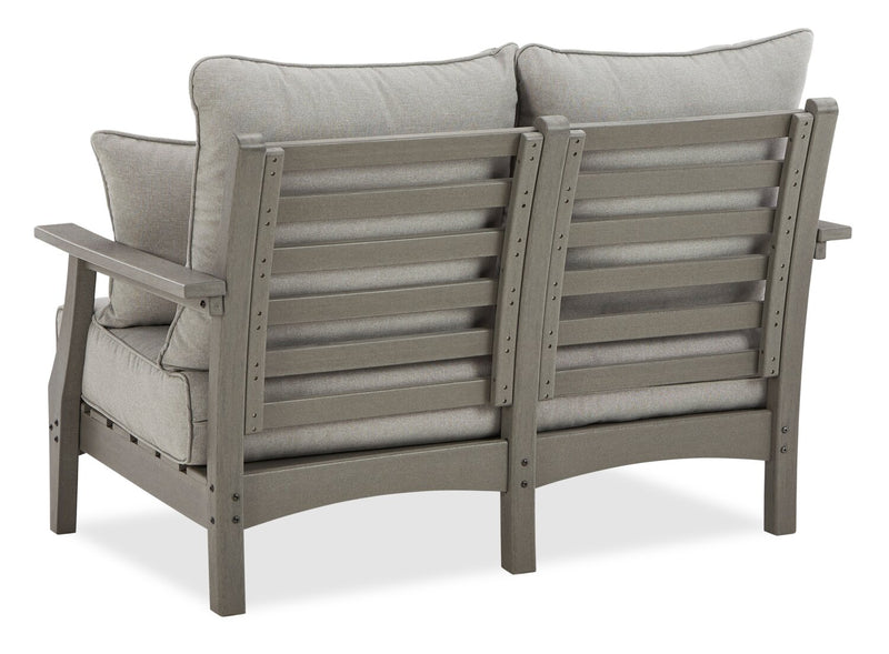 Cape Outdoor Patio Loveseat - High Density Plastic & Nuvella Fabric, UV & Weather Resistant - Grey