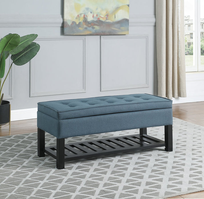 Ryan 43.5\" Storage Bench with Bottom Shelf - Blue