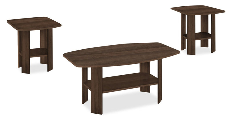 Everest 35.5\" Rustic 3-Pack Coffee + 2 End Tables with Shelf - Dark Walnut 