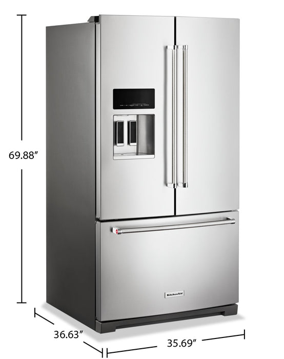 KitchenAid 36\" 26.8 Cu. Ft. French-Door Refrigerator - Stainless Steel with PrintShield™ Finish - KRFF577KPS