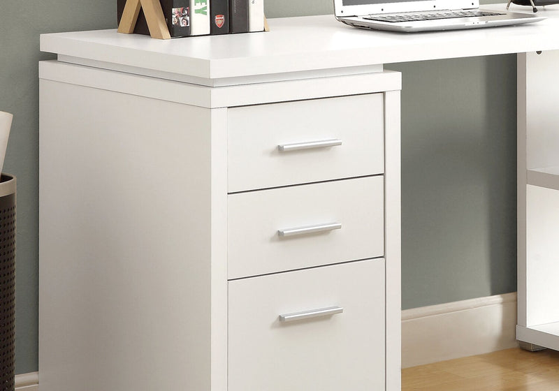 Rickey 60\" L-Shaped Corner Office Desk with 3-Drawers & Shelving - White