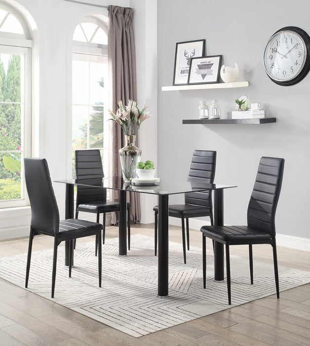 Onyx 5pc Dining Set with Table & 4 Chairs, Glass Top, Metal, 55\"W - Black