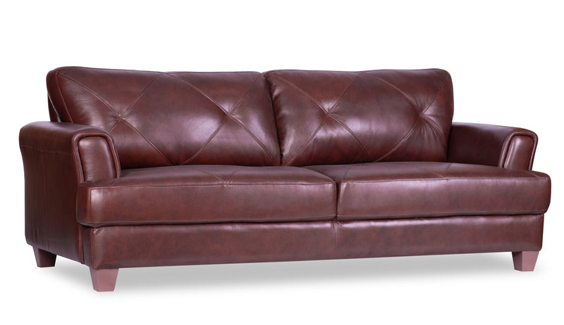 Chateau d’Ax Vita 87\" 100% Genuine Leather Sofa with Diamond Pattern Stitching and Wood Legs - Brown