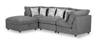 Scott Living Evolve Modular 4-Piece Linen-Look Fabric Sectional with Ottoman and Feather Down Cushions - Charcoal Grey 