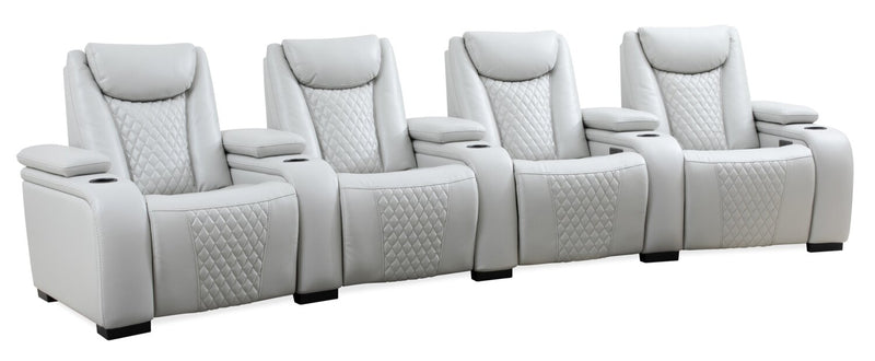 Cinema 5-Piece Leather-Look Fabric Home Theatre Power Reclining Sectional with Power Headrests - Cosmic Fog Grey