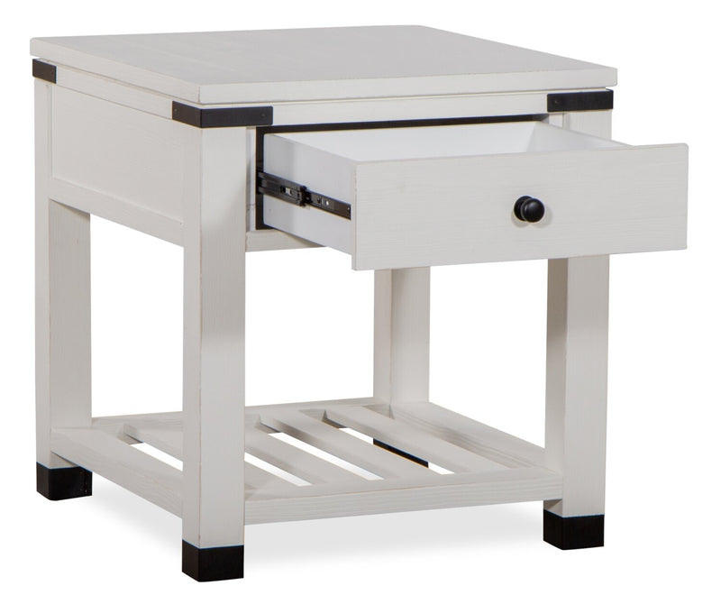 Harper 24\" Modern End Table with Storage and Shelf - White Pine