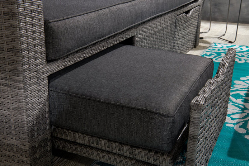 Cuba Canopy Outdoor Patio Conversation Set with Canopy Sofa, Ottoman & 2 Self-Storing Ottomans - Hand-Woven Resin Wicker, UV & Weather Resistant - Charcoal