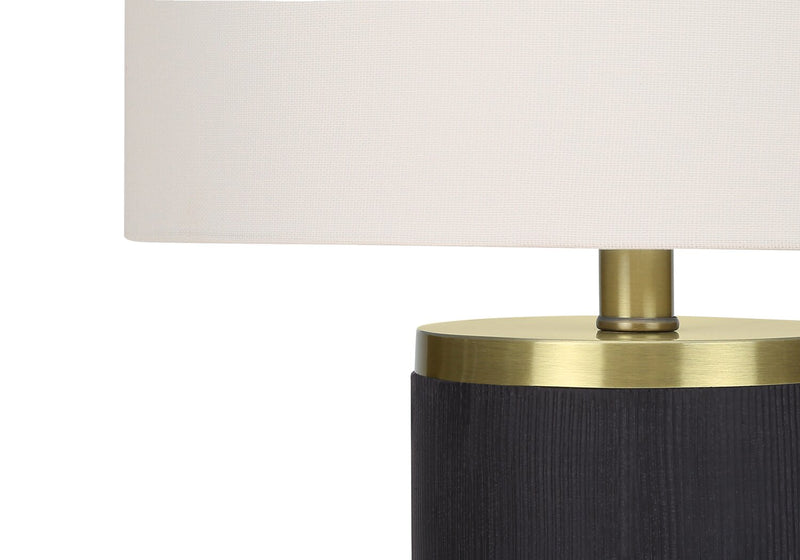24\" Black Concrete with Gold Accent Table Lamp with Ivory Shade