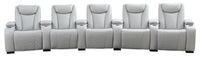 Cinema 6-Piece Leather-Look Fabric Home Theatre Power Reclining Sectional with Power Headrests - Cosmic Fog Grey 
