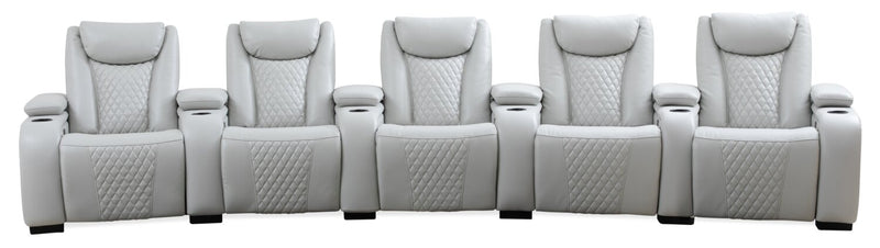 Cinema 6-Piece Leather-Look Fabric Home Theatre Power Reclining Sectional with Power Headrests - Cosmic Fog Grey
