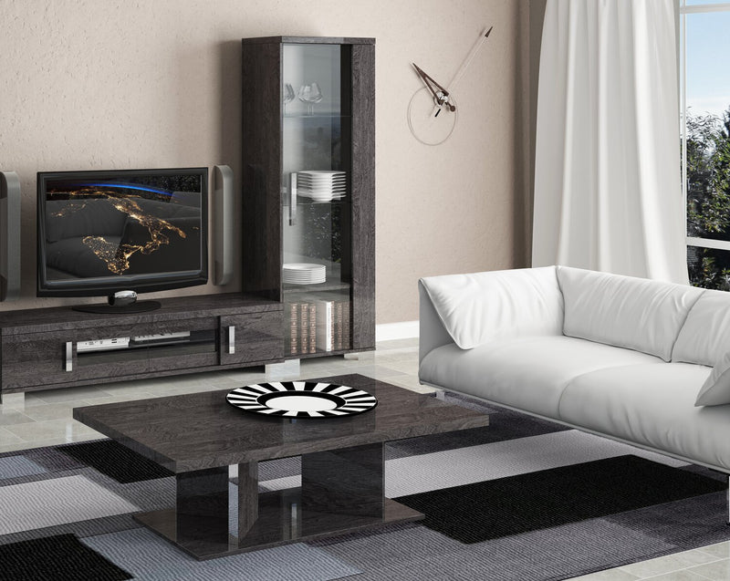 Mara 51.1\" Modern Coffee Table - Dark Grey Wood with Lacquer Finish