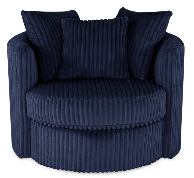 Made in Canada Midi 42\" Chenille Fabric Swivel Cuddler Accent Chair - Groove Midnight Blue