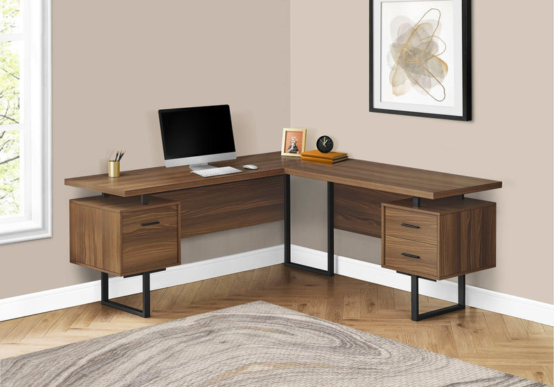 Marnie Reversible 71\" L-Shaped Corner Office Desk with 3-Drawers - Walnut