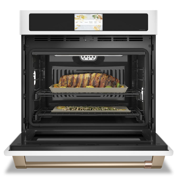 Cafe 30\" 5 Cu. Ft. Electric Wall Oven with True European Convection with Self Clean Racks - Matte White - CTS90DP4NW2