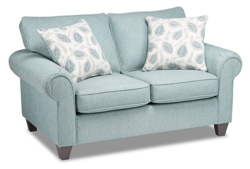 Made in Canada Scarlett 64\" Chenille Fabric Loveseat with Rolled Arms and Accent Pillows - Marine Blue