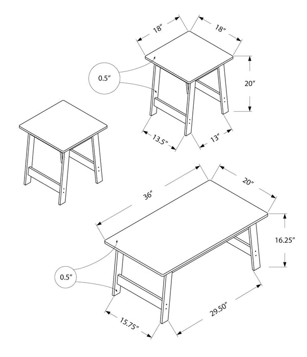 Jacey 36\" Modern 3-Pack Coffee + 2 End Tables - Dark Taupe 