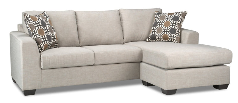 Made in Canada Nina 2-Piece Linen-Look Fabric Reversible Sectional with Accent Pillows - Taupe