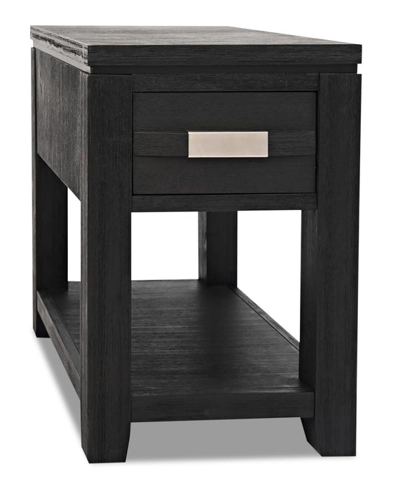 Bronx 16\" Rustic Chairside Table with Storage and Shelf - Charcoal Wood